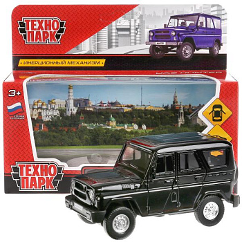 Машина Технопарк металл. UAZ Hunter чёрный (12см) откр.дв,инерц,в/к HUNTER-BK