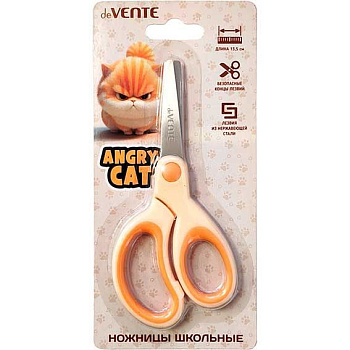 Ножницы детск. 13,5см deVENTE "Angry Cat" 8010615 закругл.,прорез.ручки,карт.блист.