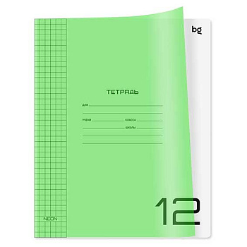 Тетрадь 12л. (клетка) BG пластик.обл. "UniTone. Neon. Салатовая" 08896