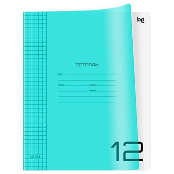 Тетрадь 12л. (клетка) BG пластик.обл. "UniTone. Neon. Голубая" 08897