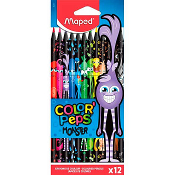 Карандаши пластик. 12цв. MAPED "Color'Peps Black Monster" 862612 декорир.,к/к,е/