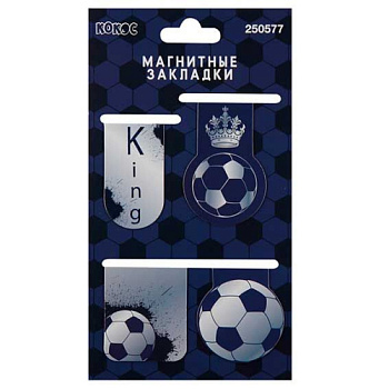 Закладки магнитные КОКОС "Football King" (4шт) 250577 картон