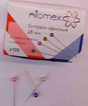 Булавки 28мм 100шт ATTOMEX 4130300 с цв.шляпкой,к/к