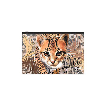 Папка-конверт на молнии В5 EK ZIP "Wild Cat" 55330 пластик,асс.