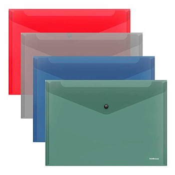 Папка-конверт на кнопке А4 EK "Glossy Classic" 50289 п/прозр.,глянц.,пластик.асс