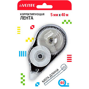 Коррект. лента deVENTE 5мм*40м 4062337 прозр.корп.с чёрн.,фронт.аппликат.с защ.к