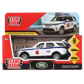 Машина Технопарк металл. Land Rover Discovery Полиция белый (12см) откр.дв,в/к D