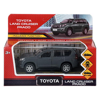 Машина металл TOYOTA PRADO длина 12 см, двери, багаж, инерц, серый, кор. Технопарк в кор.2*36шт