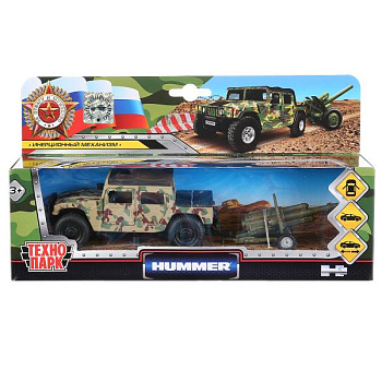 Машина Технопарк металл. Hummer H1 Пикап (11см) пушка,дв,багаж,инерц,в/к