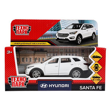 Машина Технопарк металл. Hyundai Santafe белый (12см) дв,баг,инерц,в/к SANTAFE-12-WH