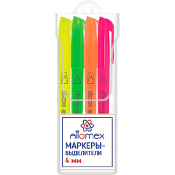 Набор маркеров текст. 4цв. ATTOMEX 5045814 (желт.,зелен.,оранж.,роз.) скош. 1-4м