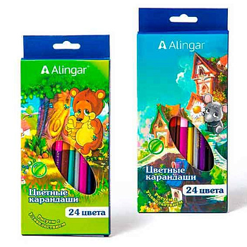 Карандаши двухстор. 12шт.-24цв. ALINGAR "Сказочный мир" AL4394-24 трёхгр.,к/к,е/подвес