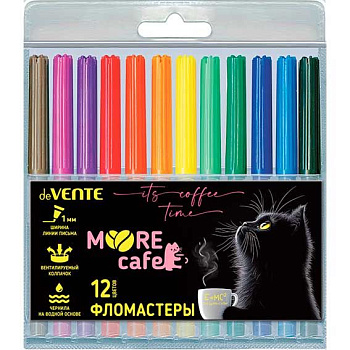 Фломастеры 12цв. deVENTE "MooreCafe" 5081643 вент.колп.,пластик.блист.