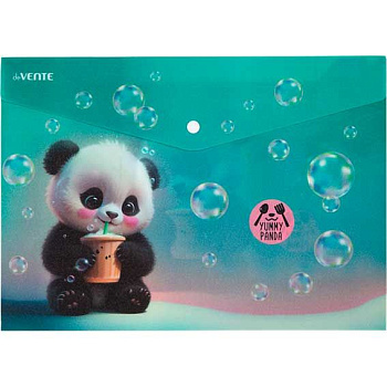 Папка-конверт на кнопке А4 deVENTE "Yummy Panda" 3079561 мат.п/прозр.с рис.,180мкм,искр.факт.