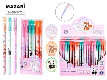 Ручка гелевая "Пиши-Стирай" MAZARI "Pets" M-5847-70 синяя,0,38мм,игольч.,цв.корп
