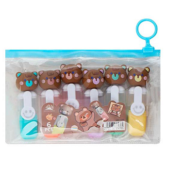 Набор маркеров текст.  6цв. КОКОС "Cute bear" 252408 мини,скош.,1-4мм,в пакет zip