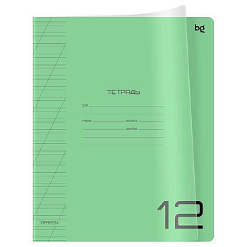Тетрадь 12л. (кос.лин.) BG пластик.обл. "UniTone. Green" 08900