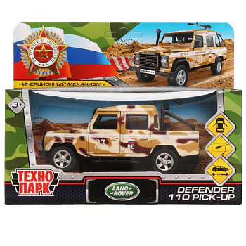 Машина Технопарк металл Land Rover Defender Pickup камуфляж (12см) двери, багаж, кор DEFPICKUP-12MIL