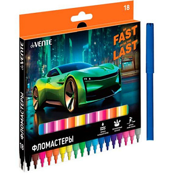 Фломастеры 18цв. deVENTE "Fast Or Last" 5082532 вент.колп.,к/к/подвес