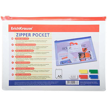 Папка-конверт на молнии А5 EK ZIP POCKET 2937 прозр.