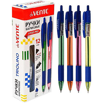 Ручка масл. авт. шар. deVENTE "Triolino Neon" 5070906 синяя,0,7мм,ультрагл.письм