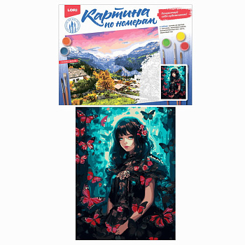 Картина по номерам на картоне (28,5*38см) Девушка с бабочками Кпн-311 (Колорит)