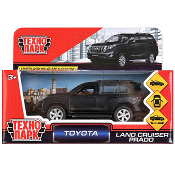 Машина Технопарк металл. Toyota Prado мат.чёрная (12см) дв,инерц,в/к PRADO-BE