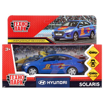 Машина Технопарк металл. Hyundai Solaris Спорт синий (12см) откр.дв,инерц,в/к SOLARIS2-12SRT-BU