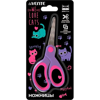Ножницы детск. 13см deVENTE "Funny Cats" 8010512 закругл.лезвия,прорезин.ручки,к/блист. 
