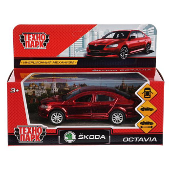 Машина Технопарк металл. Skoda Octavia хром красный (12см) откр.дв,инерц,в/к OCTAVIA-RD-CH