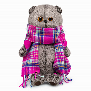 Кот Басик (30см) в ярко-розовом шарфе Ks30-246