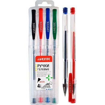 Набор гел. ручек  4цв. deVENTE 5051030 прозр.корп,0,5мм,пластик/к,е/подвес