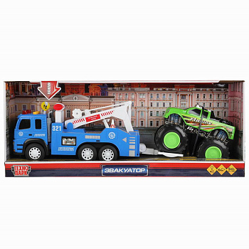 Машина Технопарк пласт. Эвакуатор джип (20см) под.дет,инерц,в/ксвет,звук,в/к M52
