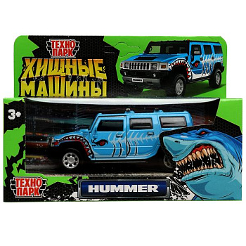 Машина Технопарк металл. Hummer H2 Хищники голубой (12см) откр.дв,багаж,инерц,в/