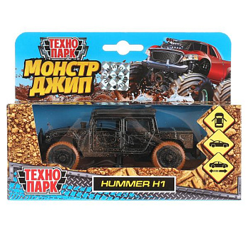Машина Технопарк металл. Hummer H1 Пикап с грязью (12см) откр.дв,багаж,в/к,инерц