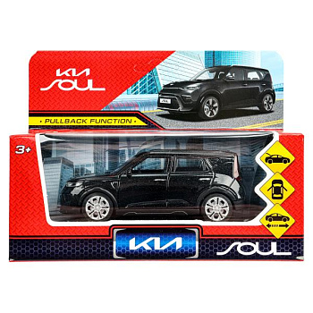 Машина металл KIA soul длина 12 см, двери, багаж., инерц, черный, кор. Технопарк в кор.2*36шт