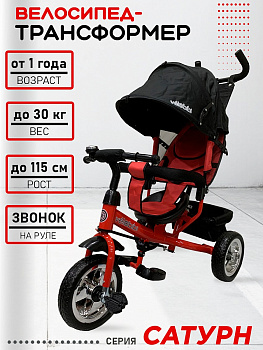 Велосипед 3-кол с ручкой САТУРН (колеса EVA 10"/8" корзина) красный ВЛ-5421