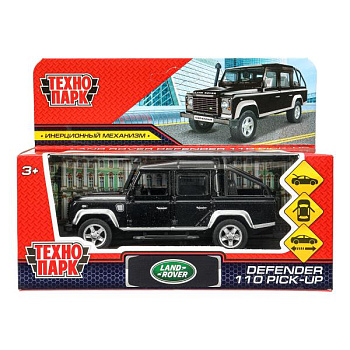 Машина Технопарк металл. LAND ROVER DEFENDER PICKUP (12см) двери, багаж, черный в/к DEFPICKUP-12-BK-