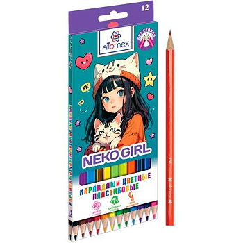 Карандаши пластик. 12цв. ATTOMEX "NekoGirl" 5022547 шестигр.,2М,диаметр гриф.2,6