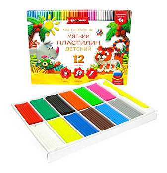 Пластилин супер мягкий 12цв. ГЛОБУС "Классический" ПЛ12Д