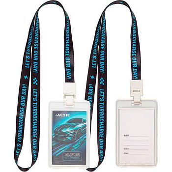 Бейдж школьный deVENTE 110*70мм "Super Turbo" 8093672 вертик.,прозр.,цв.лента,пластик.клипса
