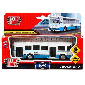 Машина Технопарк металл. Автобус ЛИАЗ-677 (15см) инерц,откр.дв,в/к SB-16-57-BL-W