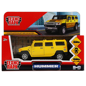 Машина Технопарк металл. Hummer H2 желтый (12см) дв,баг,инерц,в/к HUM2-12-YE