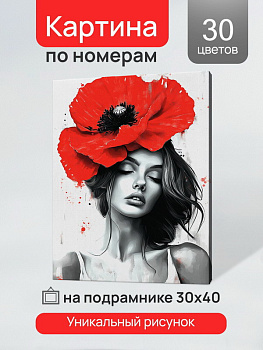 Холст с красками (30x40см) по номерам Девушка с красным маком (30цв) в/к ХК-3225
