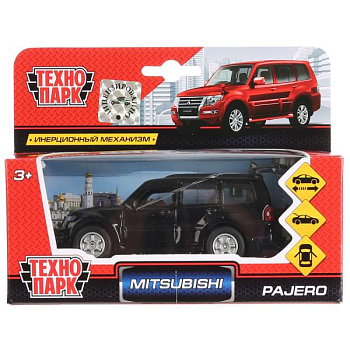 Машина Технопарк металл. Mitsubishi Pajero черный (12см) дв,инер,баг,в/к SB-17-6
