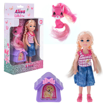 Кукла Alisa Little Love (14,4см) блонд, с косич, с питомцем и переноской, в/к Т2